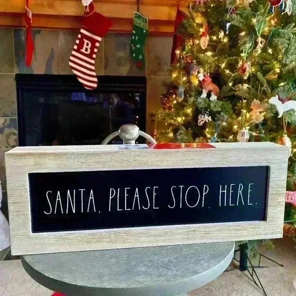 NEW Rae Dunn SANTA PLEASE STOP HERE - Rae Dunn - adorable wooden sign - Picture 1 of 5